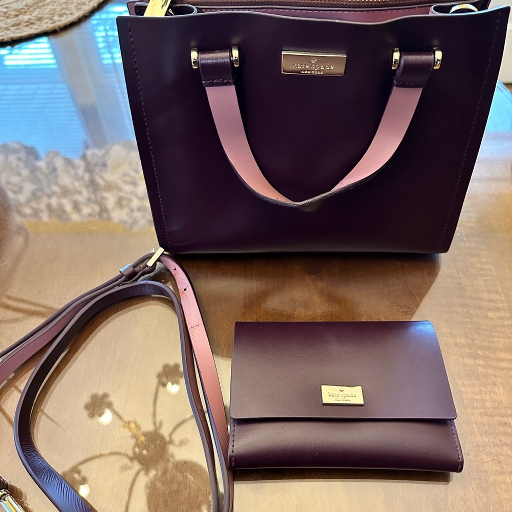Kate Spade Dark Purple and Light Pink Shoulder Bag Set